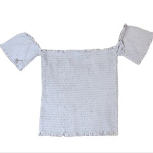 Smocked Off The Shoulder Muted Blue Top